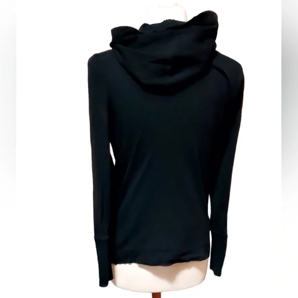 LRL Lauren Active Ralph Lauren M Top Shirt Hoodie Long Sleeve Black Ribbed Plain - Picture 3 of 3